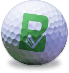 Golf ball with Beezer Golf logo placed besides the three golf app screenshots on the banner