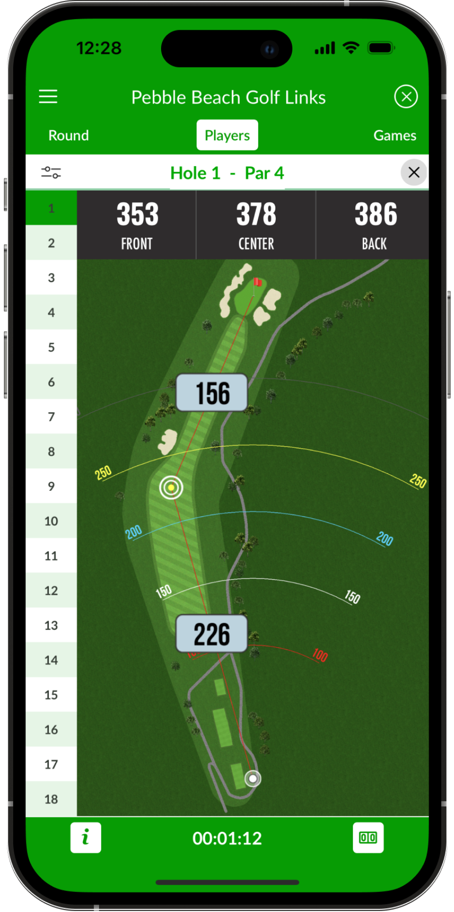 golf GPS app screenshot showing aerial view of the course 