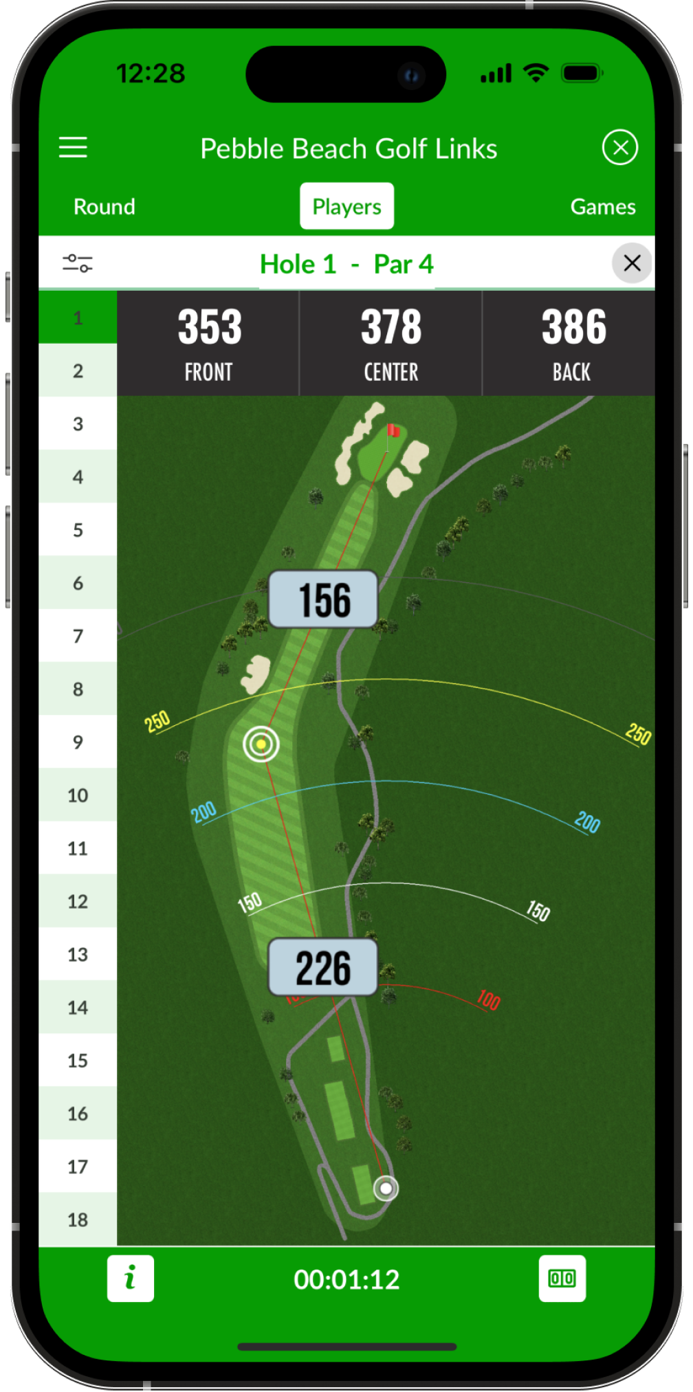 golf GPS app screenshot showing aerial view of the course 
