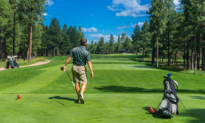 Blog Image: Back view of a golf player looking at the distance after his shot to support the stroke play blog